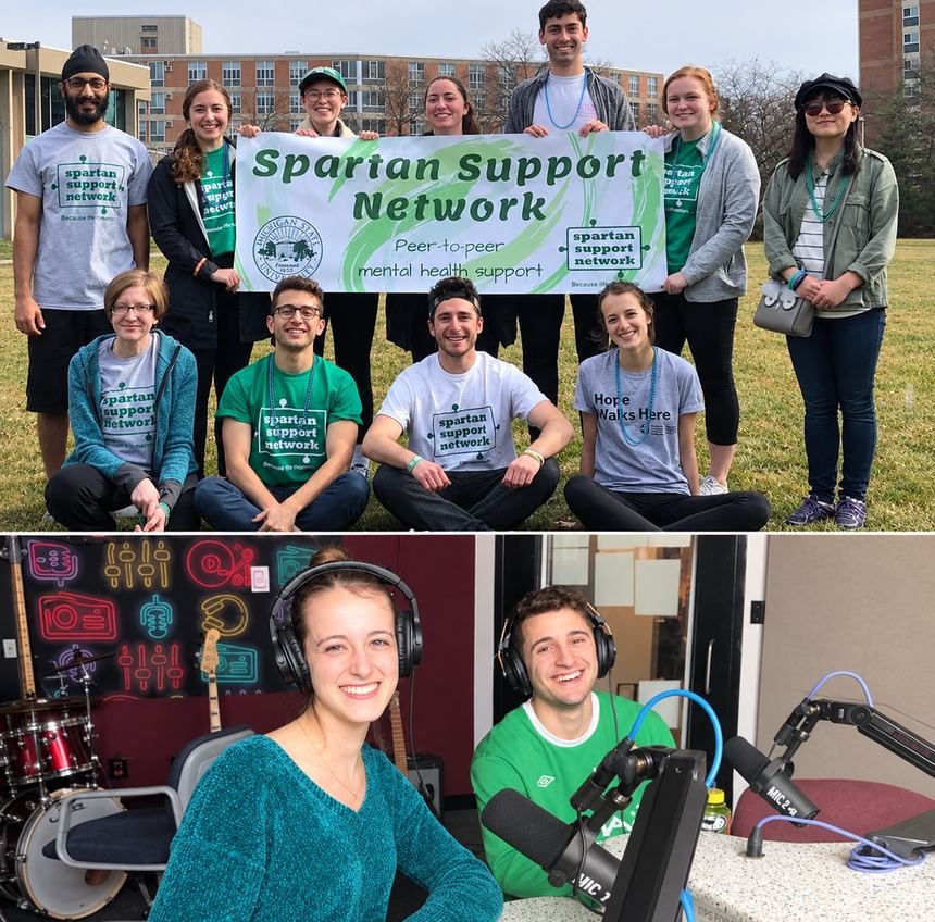 Spartan Support Network team on campus and on a radio interview